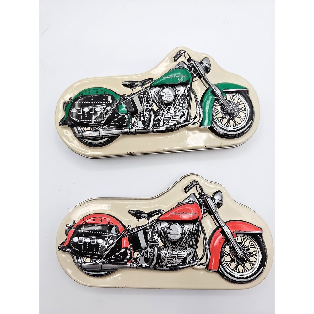 Lot of 2 Harley-Davidson MotorClothes Watch Tin Boxes Red Green Motorcycle